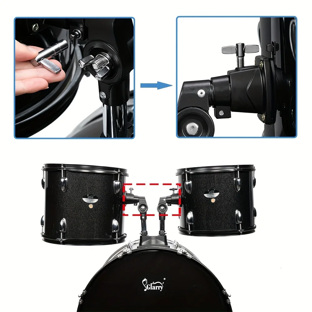 Glarry Full Size Adult Drum Set 5-Piece Black With Bass Drum, Two Tom Drum, Snare Floor Tom, 16" Ride Cymbal,