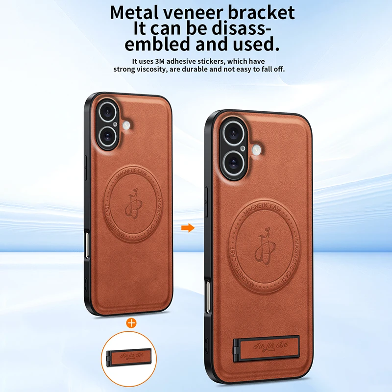 Leather Magnetic Stand Case with Wireless Charging & Shockproof Camera Protection