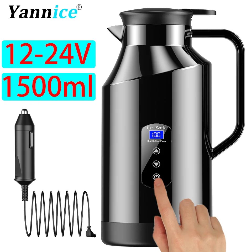1500ml Car Electric Heating Cup 12V 24V Universal Large Capacity Insulated Multi Functional Boiling Kettle Hot Water Bottle electric kettle car heater mug