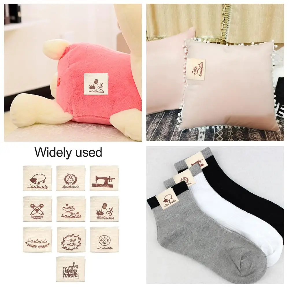 50PCS Handmade With Love Cloth Garment Labels Cartoon Pattern Sheep Scissors Heart Shape Clothing Tags DIY Sewing Accessories
