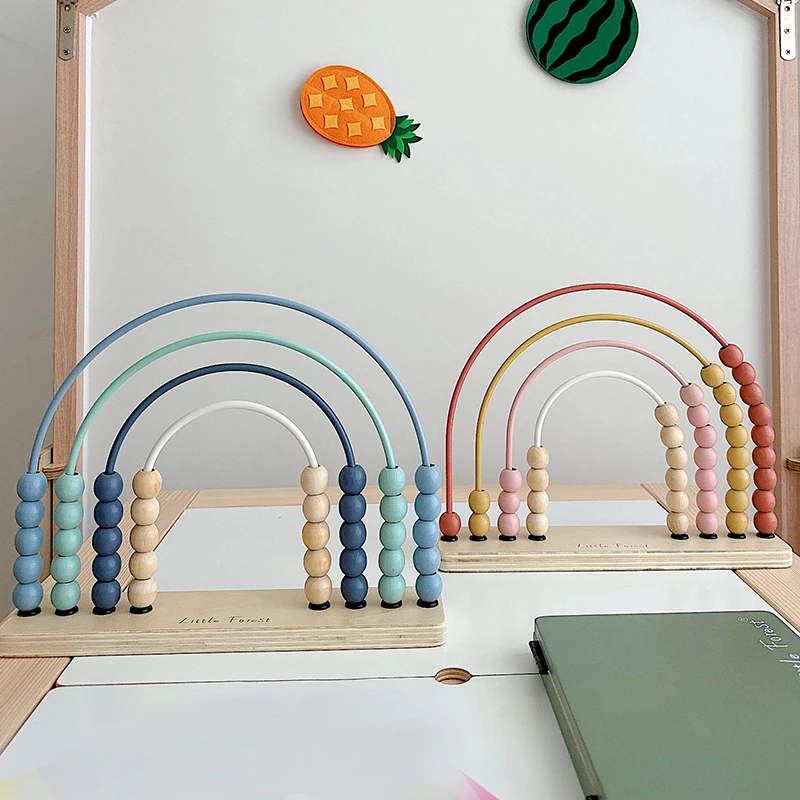 

Montessori Wooden Macaron Account Counting Learning Toys For Children Numbers Arithmetic Calculation Rainbow Beads Education Toy