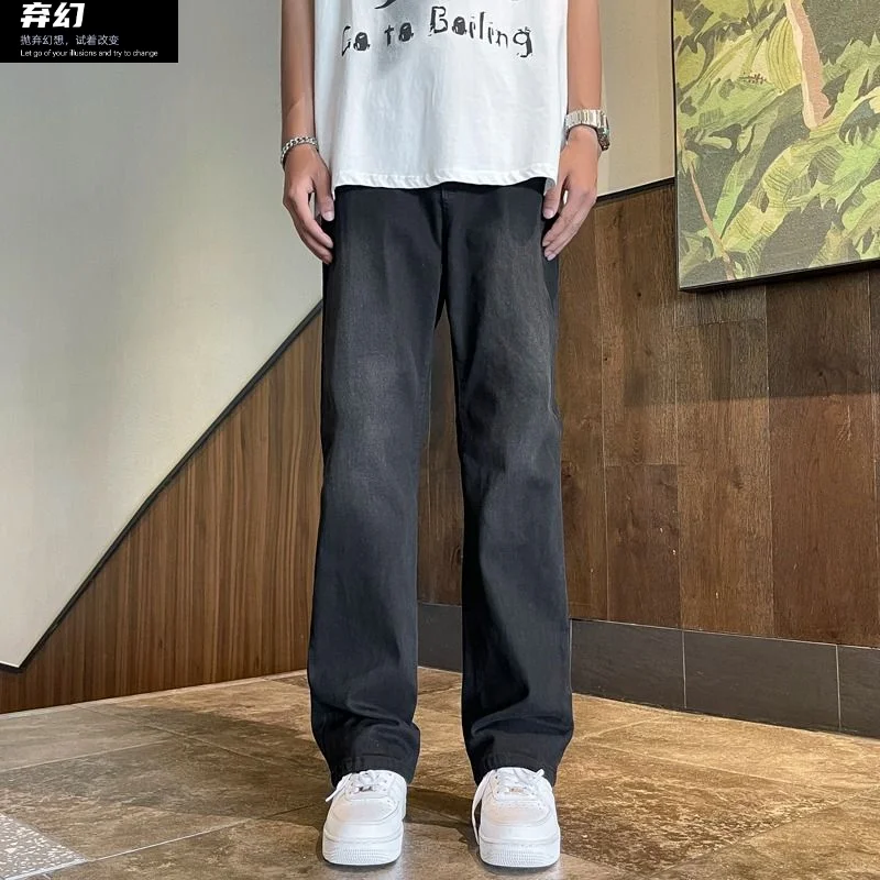 New black jeans men's spring American high street loose versatile straight pants retro minimalist pants