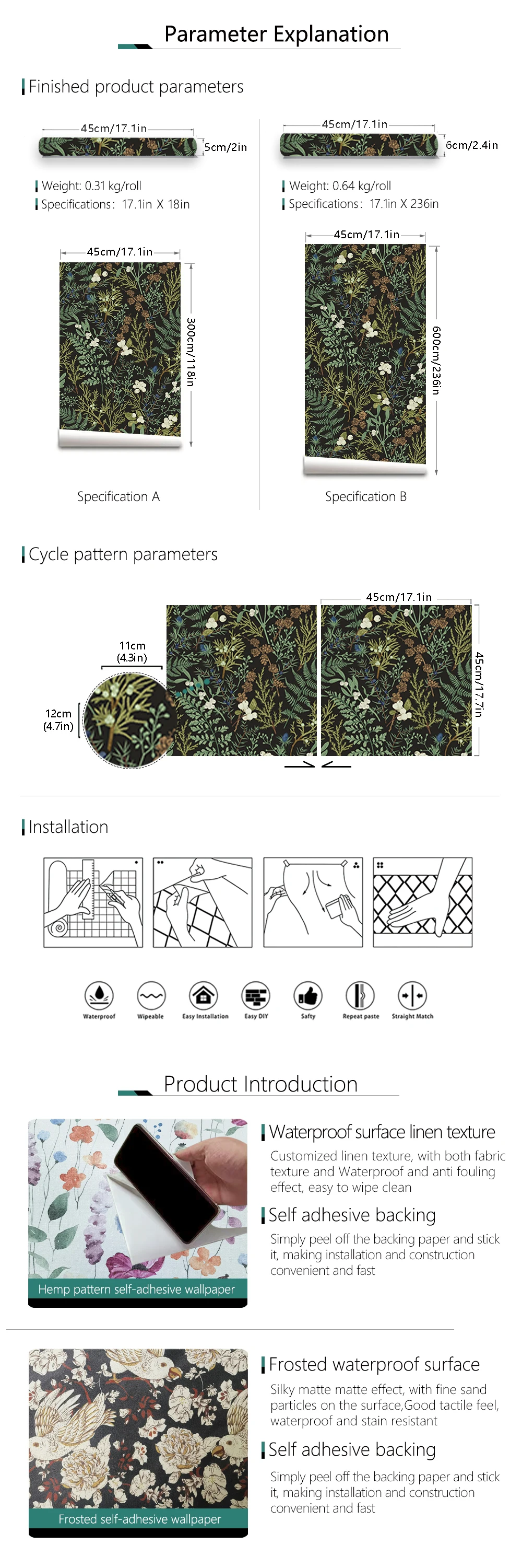 Description Picture 3 of itemTropical Moss Leaf Peel And Stick Wallpaper Black White Floral Self Adhesive Removable Contact Paper For Bedroom Walls Cabinets