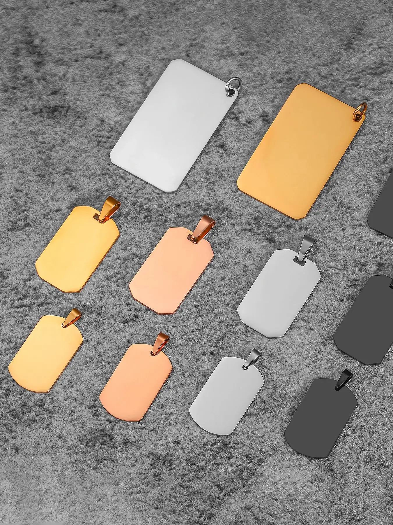 10 stücke Großhandel Rechteckige Erkennungsmarke Edelstahl Military Id Tag Anhänger Titan Stahl Halskette Armee Männlichen Schmuck – Detail 1