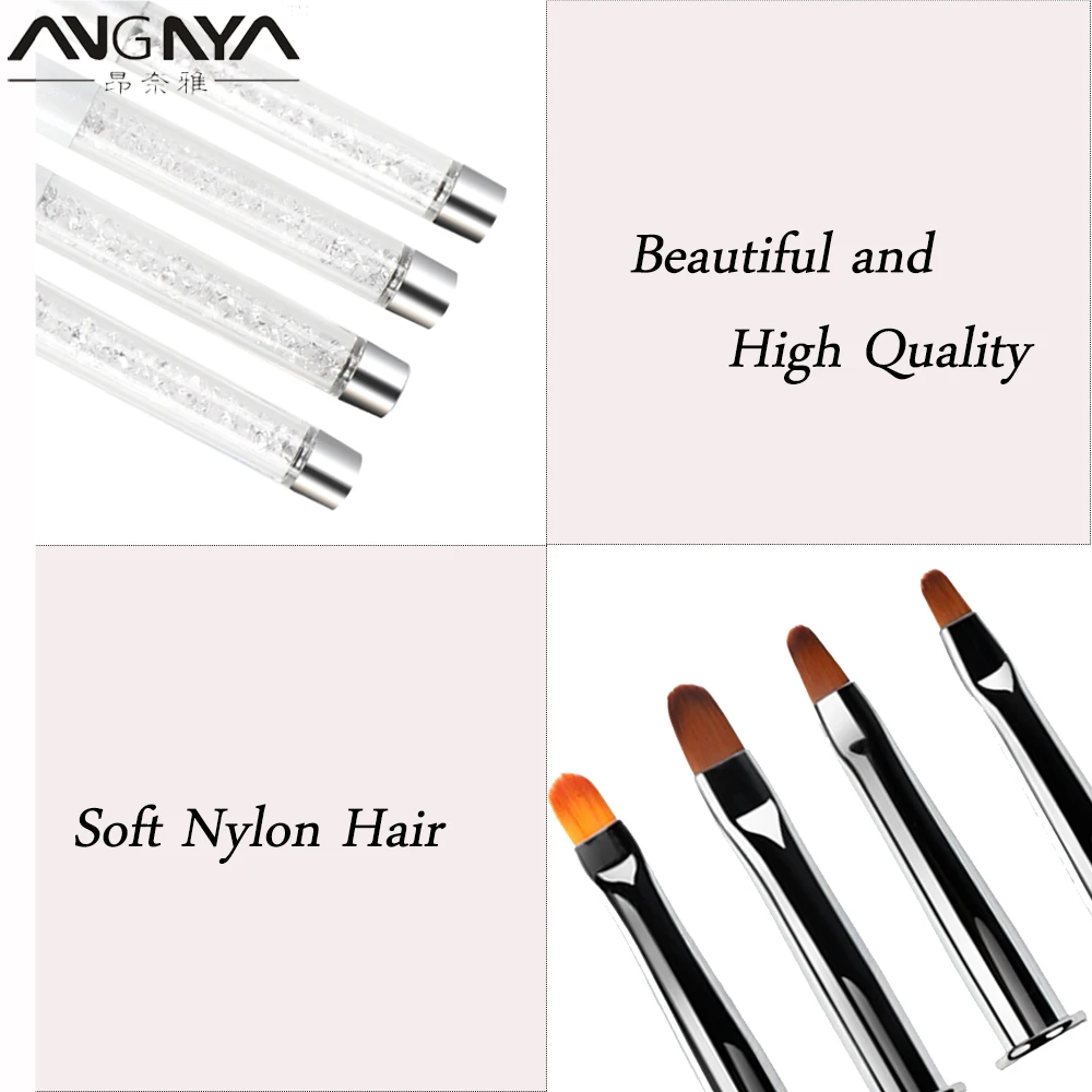 Nail Art Brush Acrylic UV Gel Nail Polish Brush Liner Brush Painting Brush 2#4#6#8#10# Oval Drawing Brush Rhinestone Crystal 2
