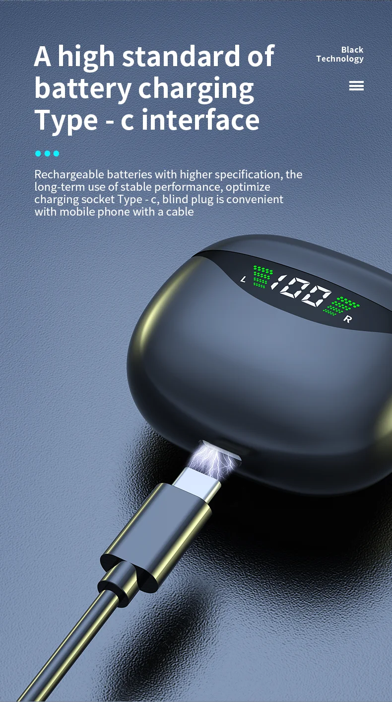 Description Picture 5 of itemNew wireless earphones with HiFi sound quality, touch control, comfortable to wear, LED display charging case, compatible with I