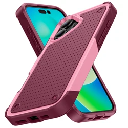Stylish Military - Grade Shockproof Phone Case - Durable Hard PC+TPU Back Cover - iPhone 15 (Pink Rose)