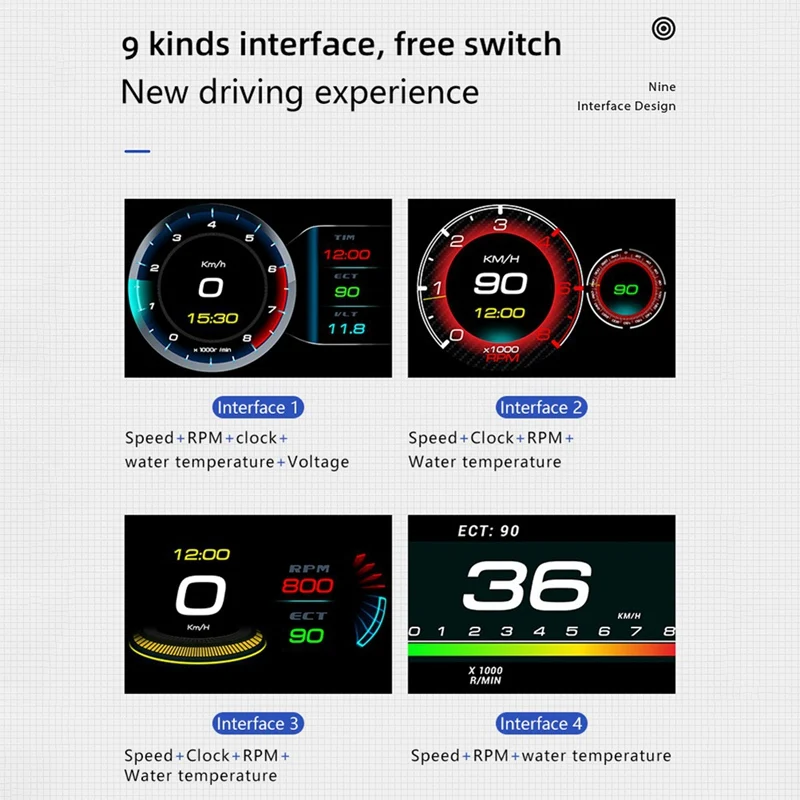 HUD OBD2 HD   ÷   ӵ ͸,  ͺ 극ũ ׽Ʈ ڵ, F9