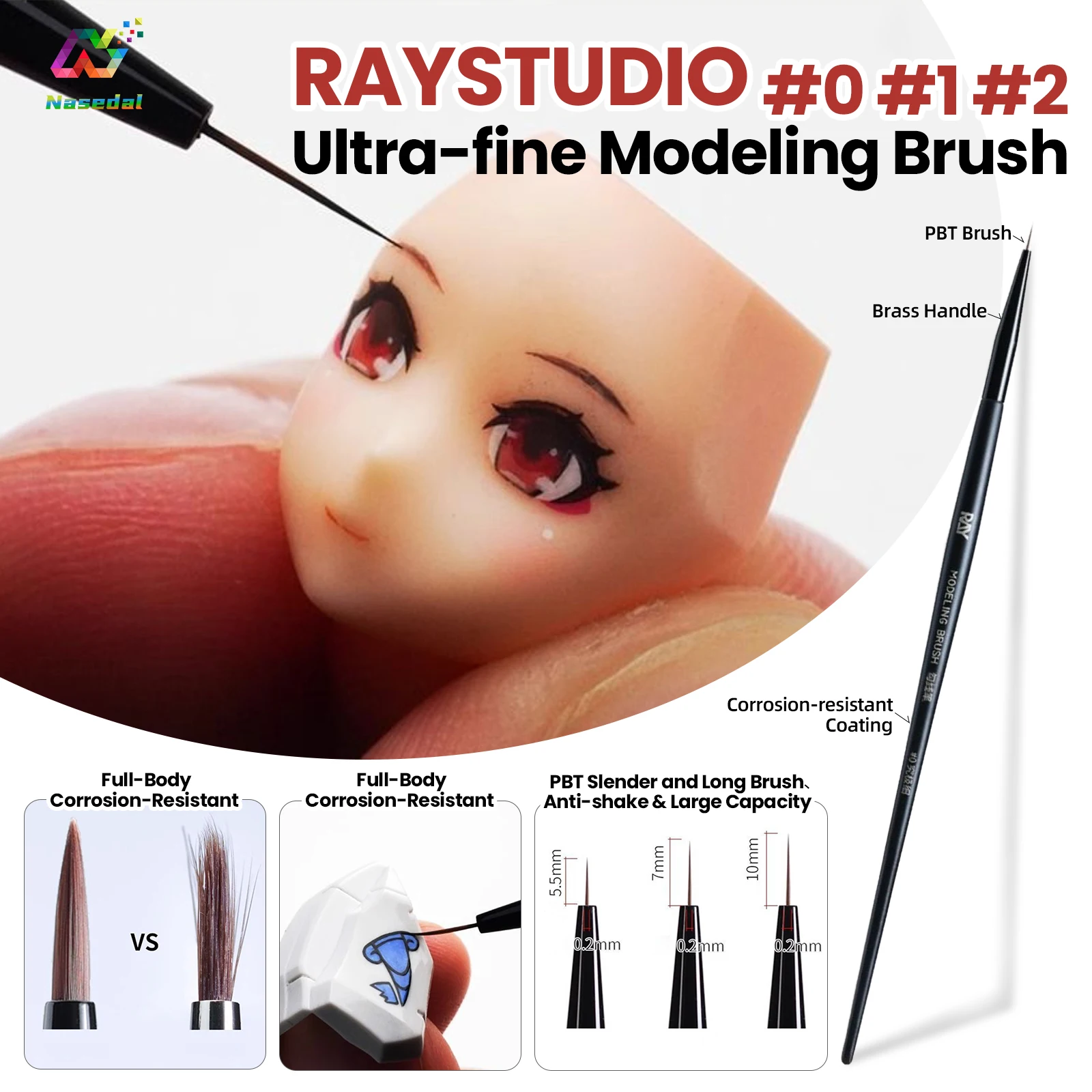 RAYSTUDIO # 0 # 1 # 2, ultrafeine Modellierpinsel, korrosionsbeständig, für Gundam-Modell, Ausmalen, DIY-Figuren, Detaillierung, Präzisionswerkzeuge