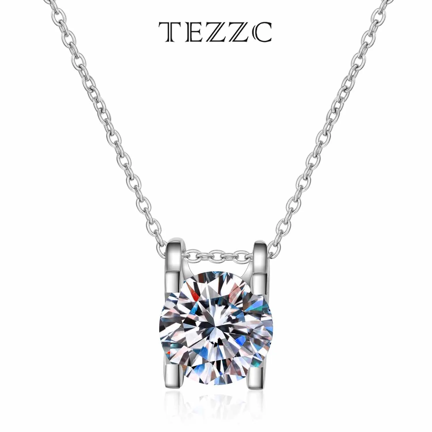 

Tezzc Real Moissanite Square Pendant Necklace D Color VVS1 S925 Silverfor Women's Wedding Valentine's Day Classic Fine Jewelry