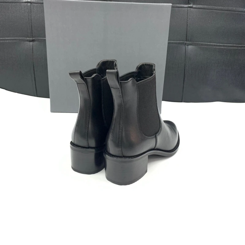 Dave&Di Autumn French Fashion Ladies Elegant Genuine  High Heel Boots Leather Comfortable Casual Chelsea Boots Women