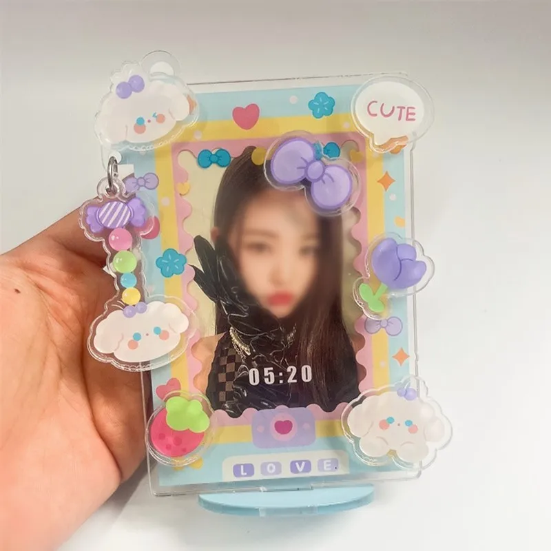 INS Acrylic Photo Frame Cartoon Card Display Stand Photo Holder Protection Card Sleeve Desktop Decor School Stationery