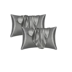 Luxurious Silk Pillowcase for Hair and Skin - Soft Satin Beauty Pillow Cover for Home Décor (2pcs Dark grey)