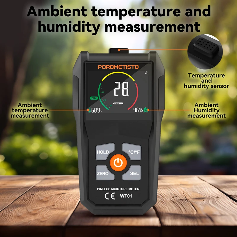 Wood Moisture Meter Handheld Wood Moisture Meters 6-in-1 Moisture Detector VA Digital Detector Wood Hygrometer Drywall Timber Damp