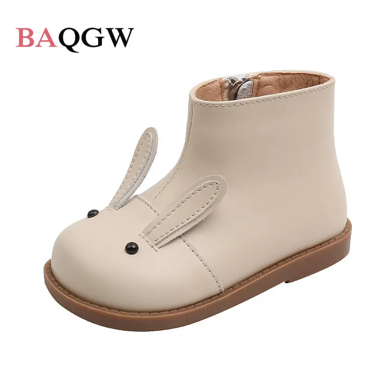 Cartoon Rabbit Children Boots Genuine Leather Cute Kids Shoes Winter Warm Plush Girls Sneakers Boy\'s Casual Flats Boots