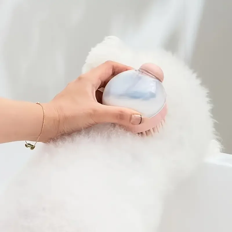 1 pcs dog bath brush with soap dispenser silicone bristle pet grooming massage shampoo brush for long short haired dogs and cats uncharged plastic bathing tool details 10