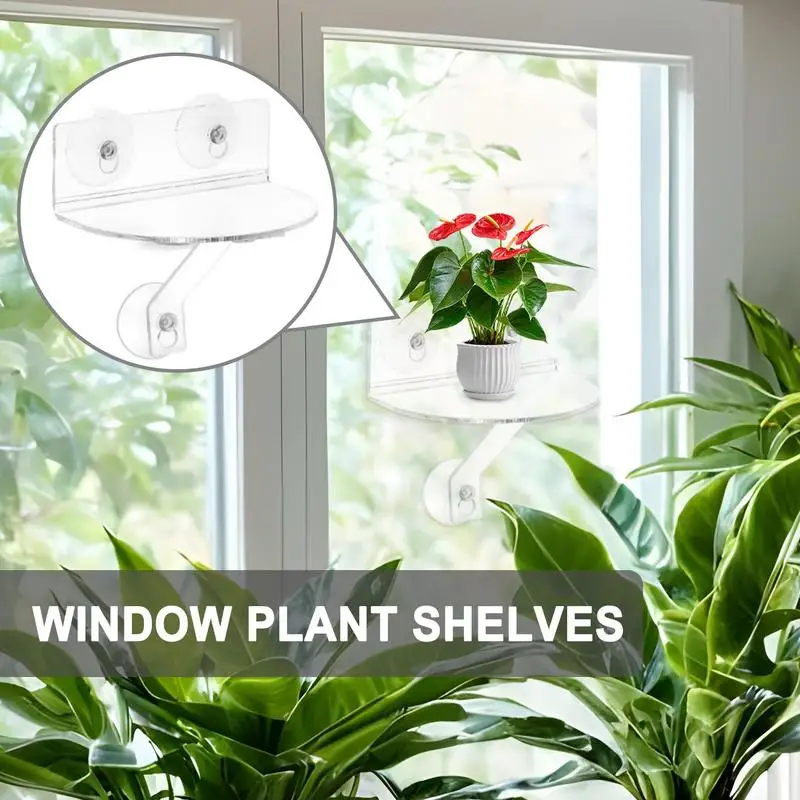 Window Shelf For Plants 2X Acrylic Suction Cup Sill Extender Space-Saving Window Ledge For Kitchens Bathroom Organizer