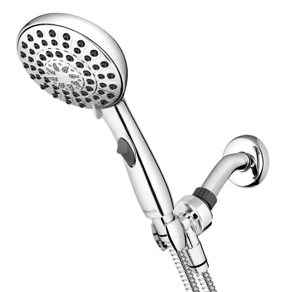 

8ft Metal Hose Handheld Shower Head Chrome 6 Settings Water-Saving Trickle Easy Install Kids Pets Bath Anti-Clog Nozzles