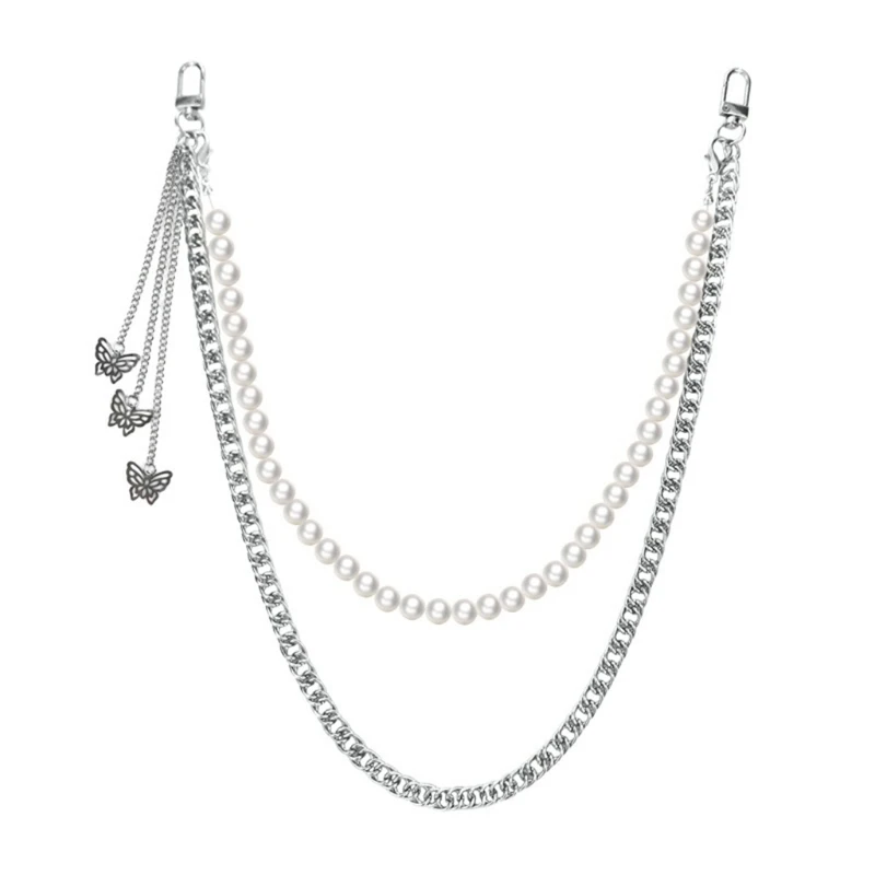 

Панк-брюки-цепочки, женские хип-хоп-жемчужные бусины для брюк-бабочек, серебряные брюки-цепочки, женские крутые металлические на