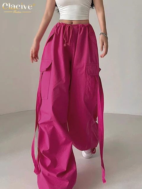 Clacive-pantalones Cargo Vintage holgados para mujer, Pantalón ancho de  cintura alta, ropa de calle, Hip Hop, largo completo, bolsillo, color rosa,  moda de otoño - AliExpress