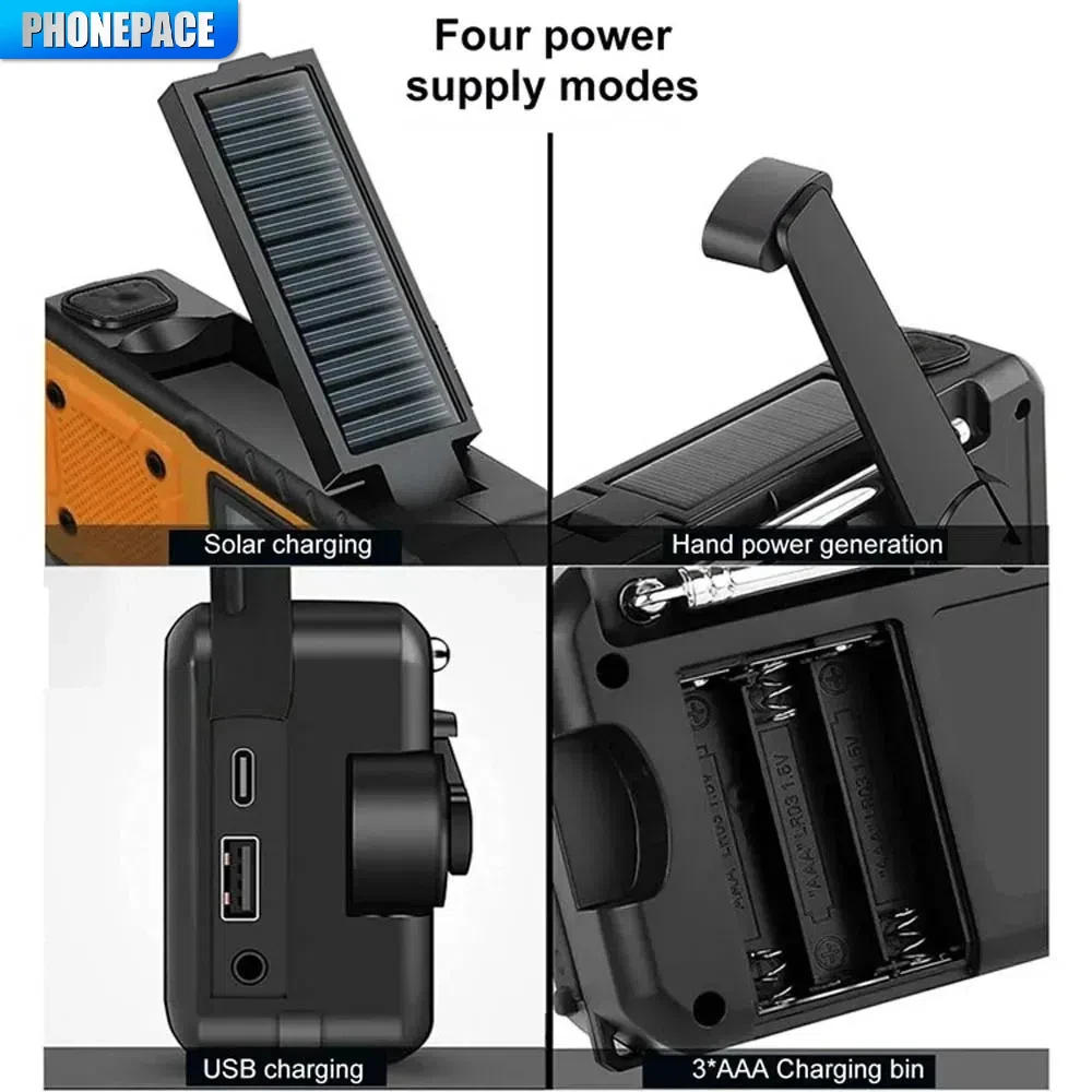 Portable Emergency Solar Radio Hand Crank AM/FM Weather LED Flashlight Phone