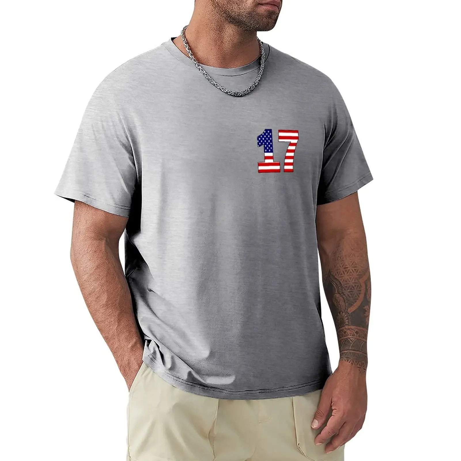 Numero 17 Con Bandiera Usa Sullo Sfondo T-Shirt New Edition Tees Workout Shirts For Men