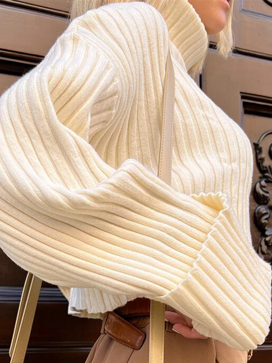 Women s Cozy Knit Turtleneck Sweater with Long Sleeves and Loose Fit Stylish Crop Top for Everyday Casual Wear