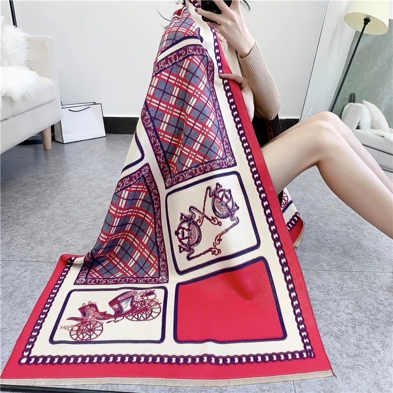 

Winter Cashmere Scarf Lady Design Warm Pashmina Blanket Carriage Scarves Women Shawl Female Decoration Thick Foulard