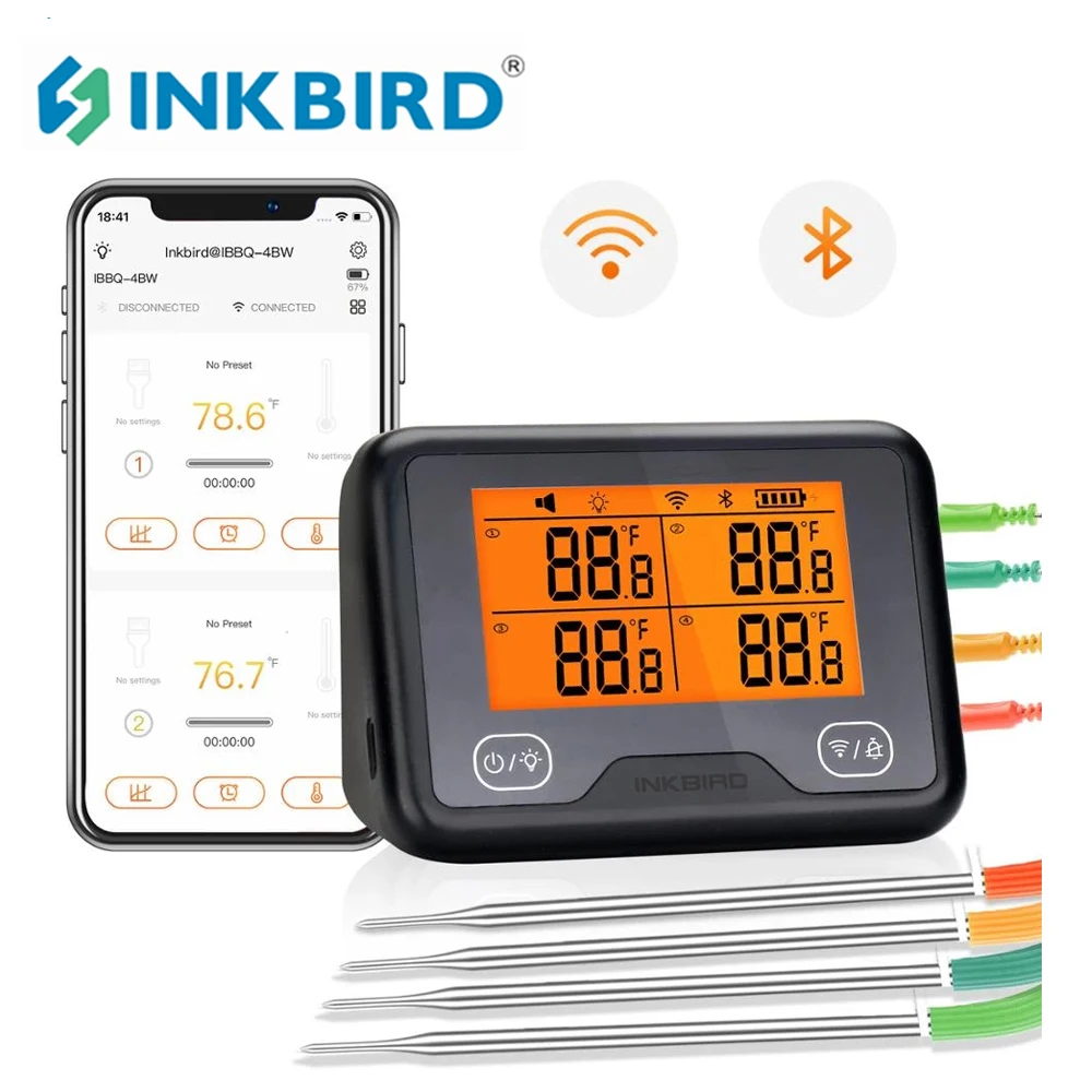 Inkbird Ibbq4bw Wifi Bluetooth Digital Grill Thermometer Rechargeable