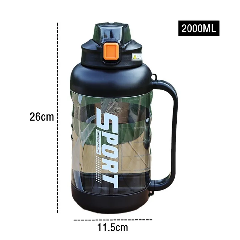 2000ml Large Capacity Sport Water Bottle With Straw Gym Fitness Outdoor Camping Cycling Hiking Drinking Bottles With Strap