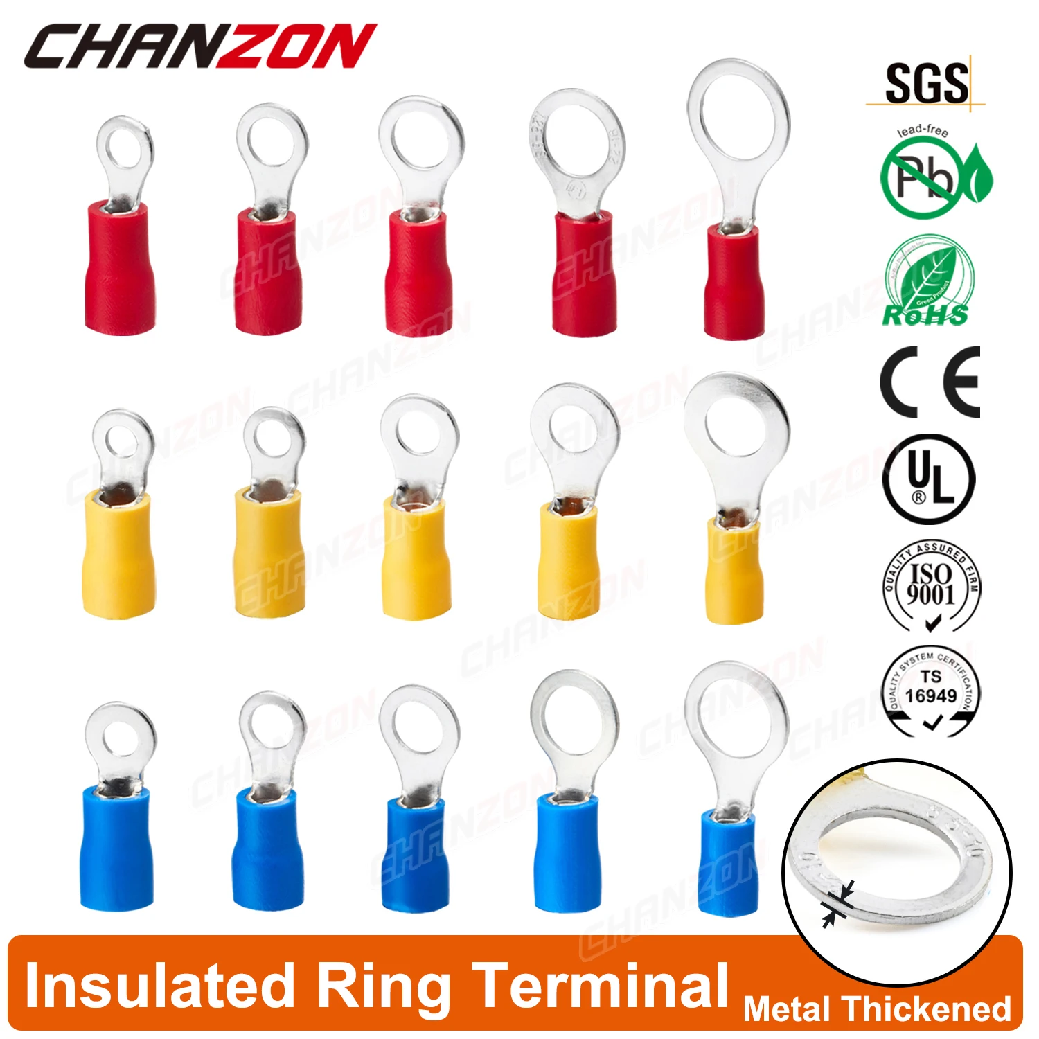 Wire Connectors 50/100PCS Rv1.25 Rv2 Rv5 Electrical Ring Crimp Insulated Wiring Terminals Crimping Tool 22-10Awg Red Blue Yellow