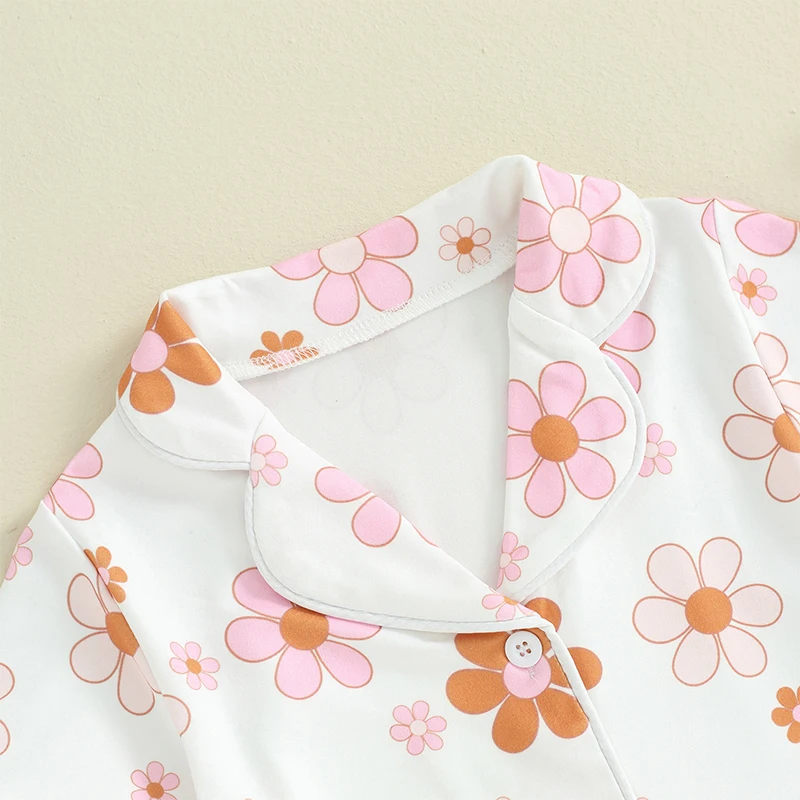 

Пижама для маленьких девочек, топ с коротким рукавом и шорты, с цветочным принтом, на пуговицах, летняя пижама для девочек, комплекты одежды для сна