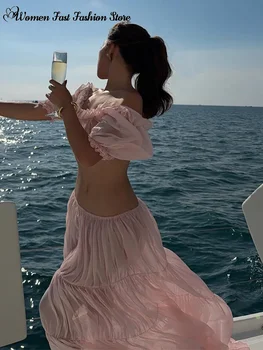 طقم كروب توب مكشكش وتنورة ماكسي مطوية — صورة 6