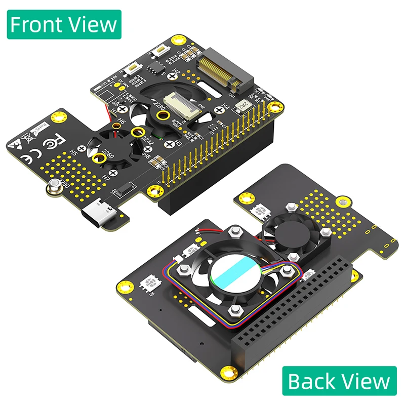 NVMe M 키-PCI-E 어댑터 지지대 2230 2242 2260 2280 M.2 NVME SSD 쿨러 선풍기 RGB LED 듀얼 스위치 FFC 케이블, 라즈베리 파이 5 용