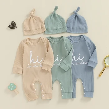 Baby Boy Letter Print Romper & Hat Set 1