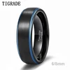 Tigrade Women Men Black Ring with Blue Line Brushed 6mm 8mm Tungsten Carbide Daily Jewelry Unisex Rings Dark 1