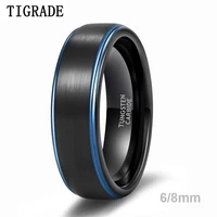 Tigrade Women Men Black Ring with Blue Line Brushed 6mm 8mm Tungsten Carbide Daily Jewelry Unisex Rings Dark 1