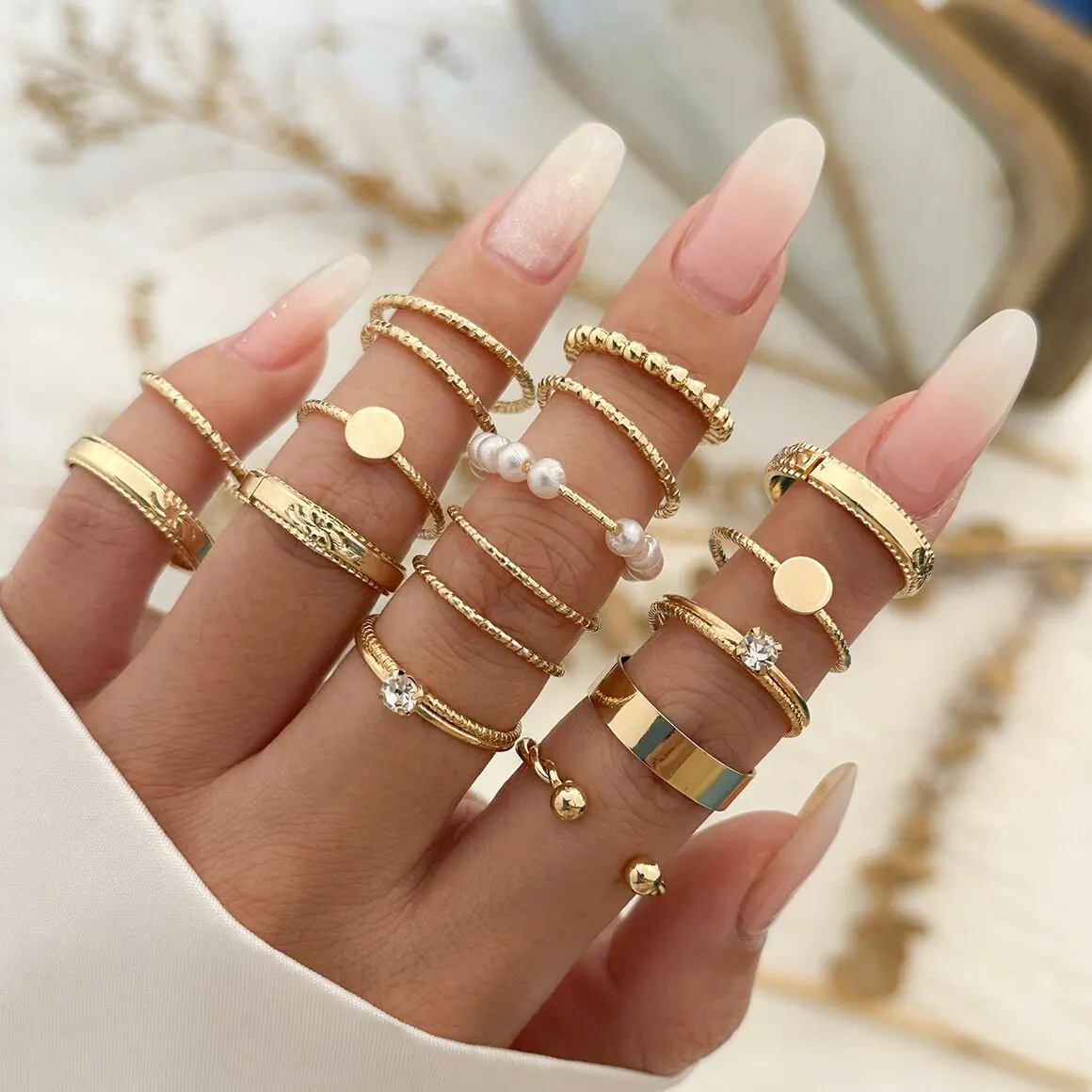 16Pcs/Set Vintage Gold Color Zircon Rhinestone Rings Set for Women Wed  Bridal Boho Geometric Rings Jewelry Gift Y2K Accessories - AliExpress