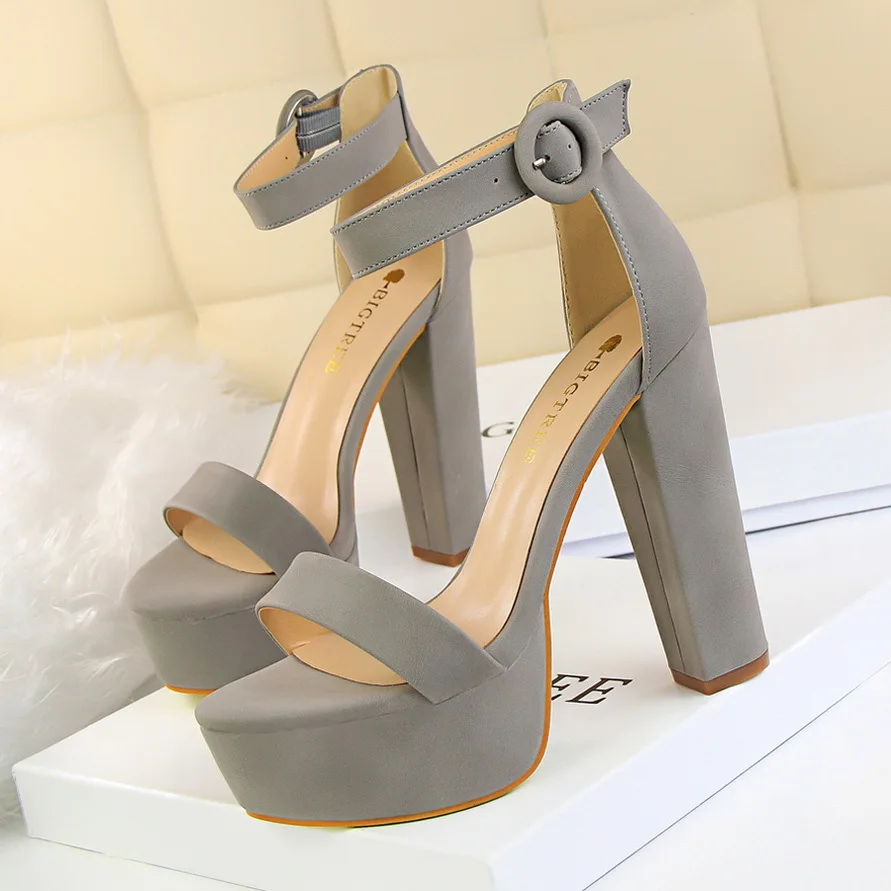 Thick Heels Super Slim High Heels Sexy Nightclub Women's Shoes Waterproof Platform Open Toe Belt Buckle Sandals