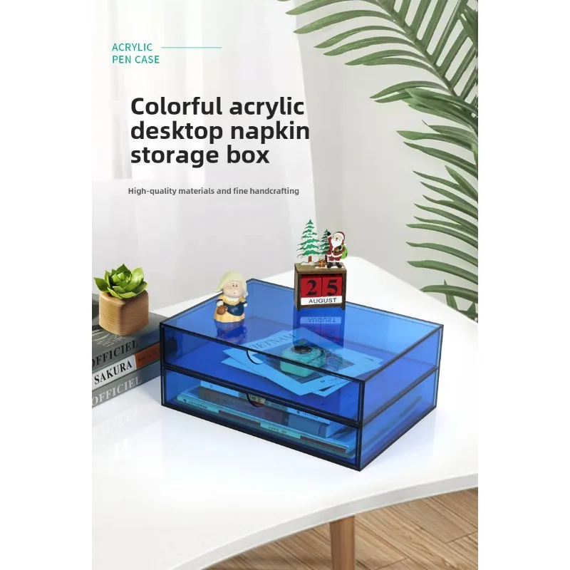Color Acrylic Drawer Pen Case Office A4 Paper Finishing Desktop Cosmetics Dustproof Transparent Storage Drawer Box 4