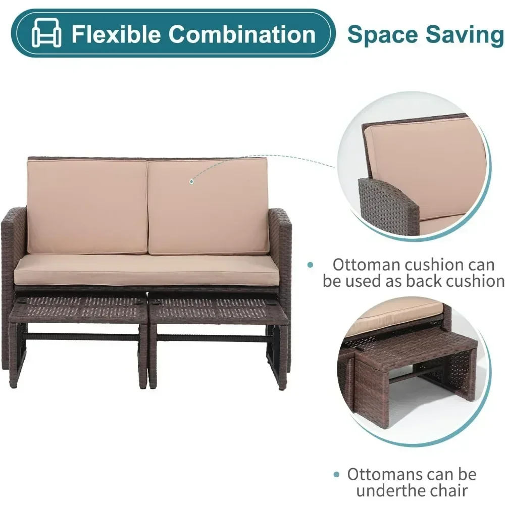Casual Outdoor Loveseat  Patio Furniture Set Outdoor Conversation Set All-Weather Wicker Love Seat 3