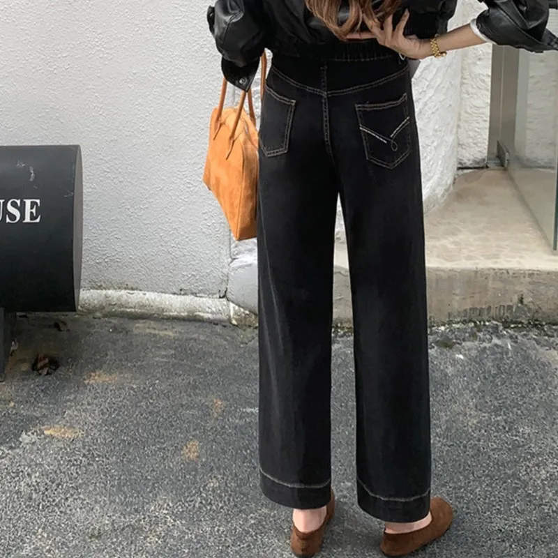 XXXXL Fashion Plus Size Women's Straight Leg Jeans Autumn Simple High Waist Stretched Denim Ankle-Length Cigarette Pants Casual