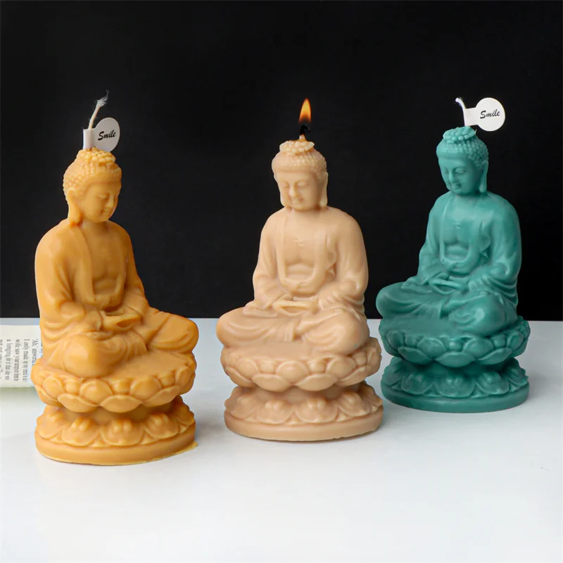 Grande statua di Buddha candela stampo in Silicone meditazione fai da te Buddha artefatto fatto a mano resina gesso che fa strumenti per forniture del tempio