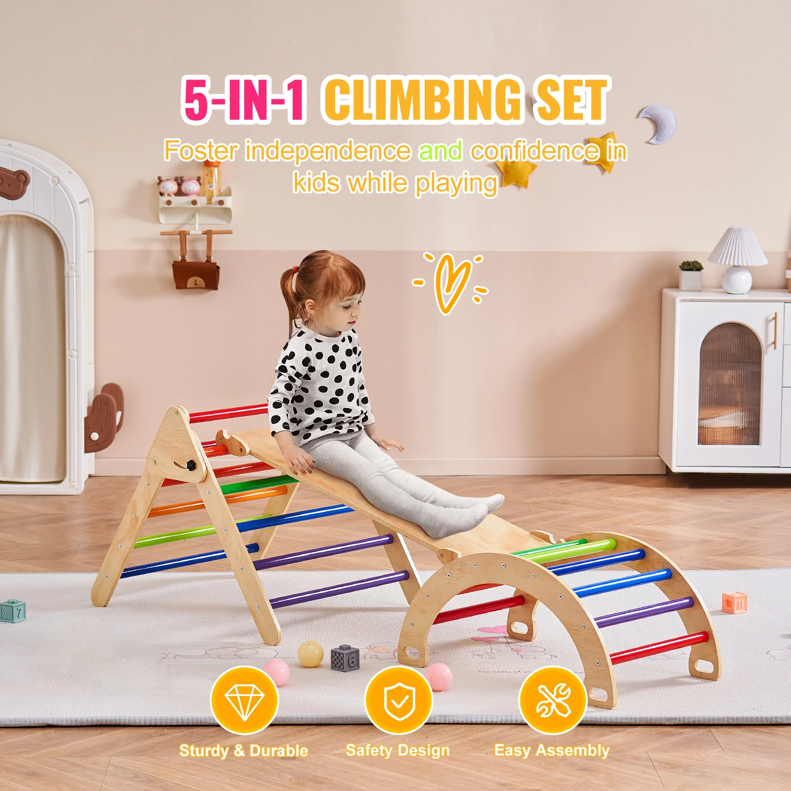 Wooden Toddler Climbing Set for Indoor Play