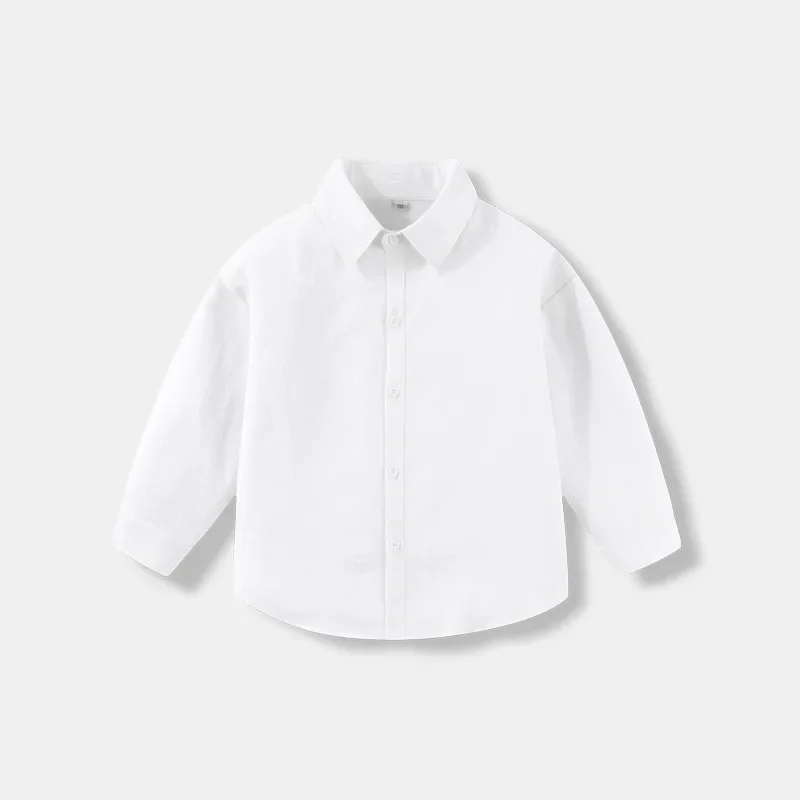 Kids Shirts Boys Long-sleeved Spring and Autumn Pure Cotton Girls Performance Comfortable White Blouse