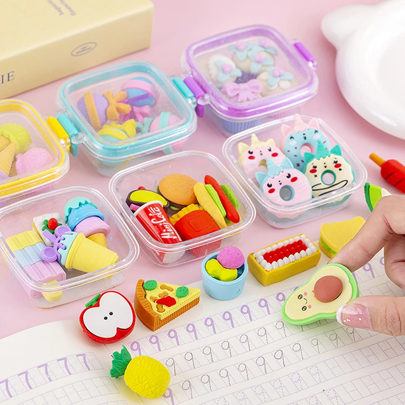 Creative Lunch Box Eraser Set Various Lovely Eraser Soft Pencil School Students Stationery Supplies Exquisite Prize Gifts