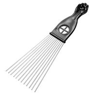 FRCOLOR 2pcs Fist Metal Pick Lift Hair Comb Detangle Braid Hair Comb Man Styling Comb for Home Barbershop (Black) 2