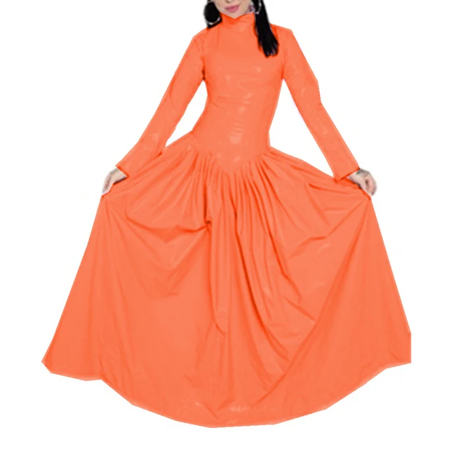 Shiny Long Sleeve Floor Length Pleated Dress 5