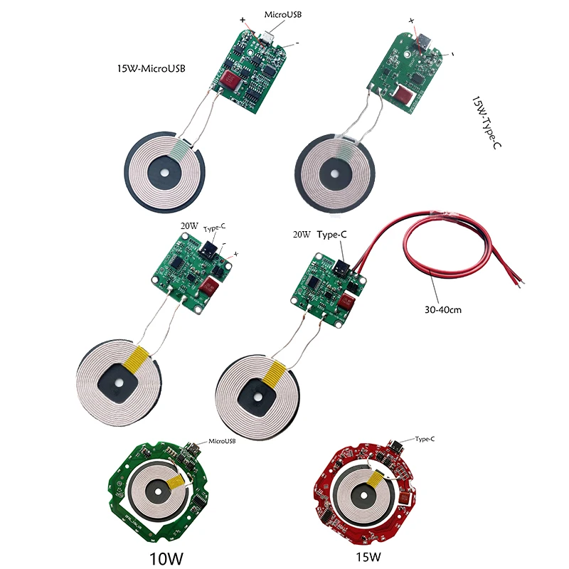 

10W 15W 20W High Power Wireless Charger Transmitter Module Type C Micro USB + Coil QC/PD/QI Standard Fast Charging Circuit Board