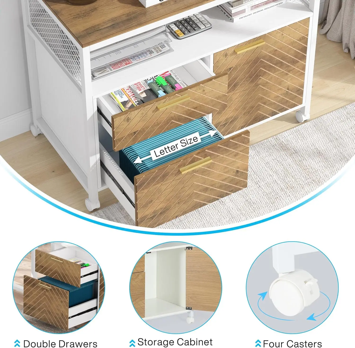 L Shaped Desk with Drawer Cabinet, 63" Executive Computer Desk and lateral File Cabinet, 2 Piece Home Office Furniture